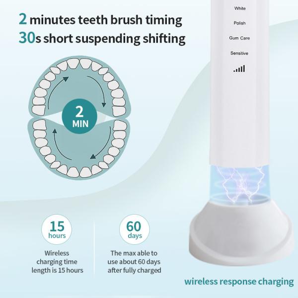 IPX8 Clean White Sonic Toothbrush Water Resistant Smart Electric