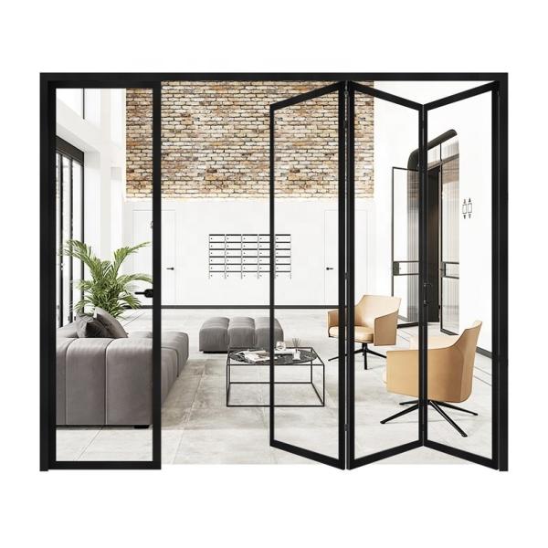 Narrow Sided Aluminum Folding Doors , Black Anodized Double Track Doors ISO45001