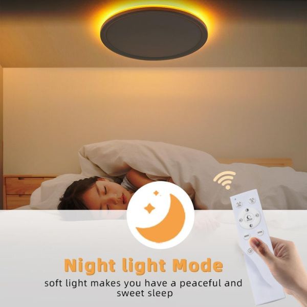 24W Ultra Thin LED Round Ceiling Light Remote Control Flush Mount For Living Room