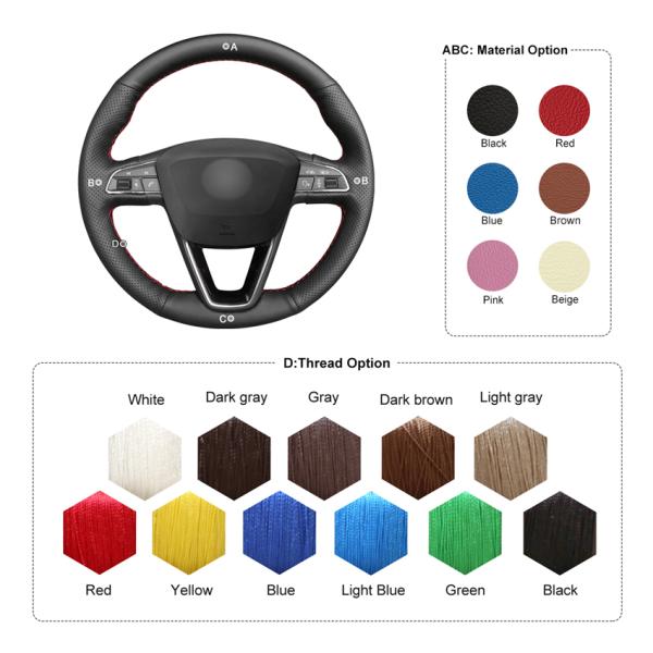 Leather Steering Wheel Cover for Seat Leon 5F Mk3 Ibiza 6J Alhambra 2013-2019 30*15*5cm