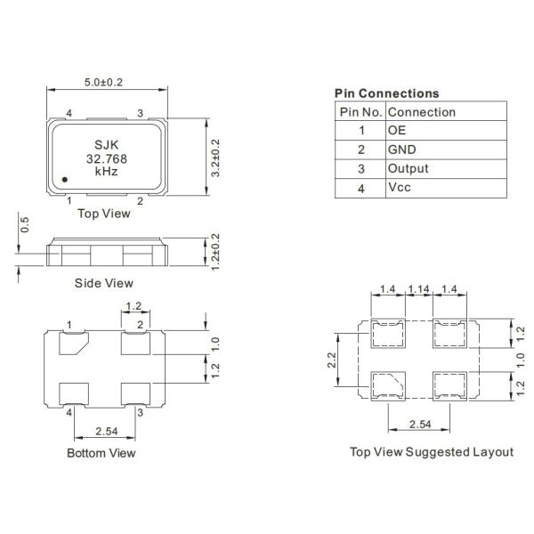 Осиллятор SMD 5032 RTC с выходом CMOS 32.768KHz 1.8-3.3V ± 25ppm Применение часов в реальном времени
