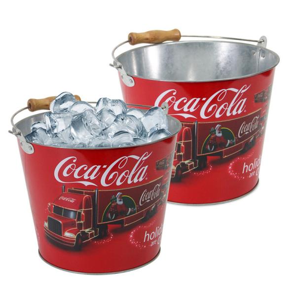 Christmas Decorative Small Round Metal Tins Galvanized Tin Bucket With Full Color Painting