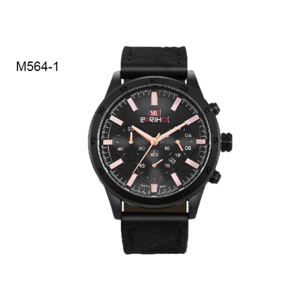 Waterproof Men's Quartz Watch Chronograph 6 Pointers Leather Strap Wristwatch M564