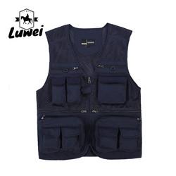 Custom Design Zip Black Utility Outdoor Workwear Journalist Multi-pocket Sleeveless Fishing Men Vest with Mesh