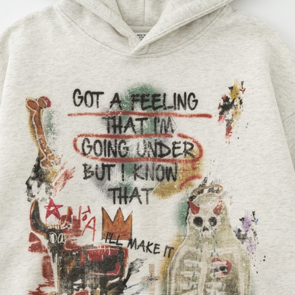 345G Heavyweight Vintage Devil Graffiti Print Oversized Hoodie American Streetwear Pullover Support Custom Logo OEM ODM