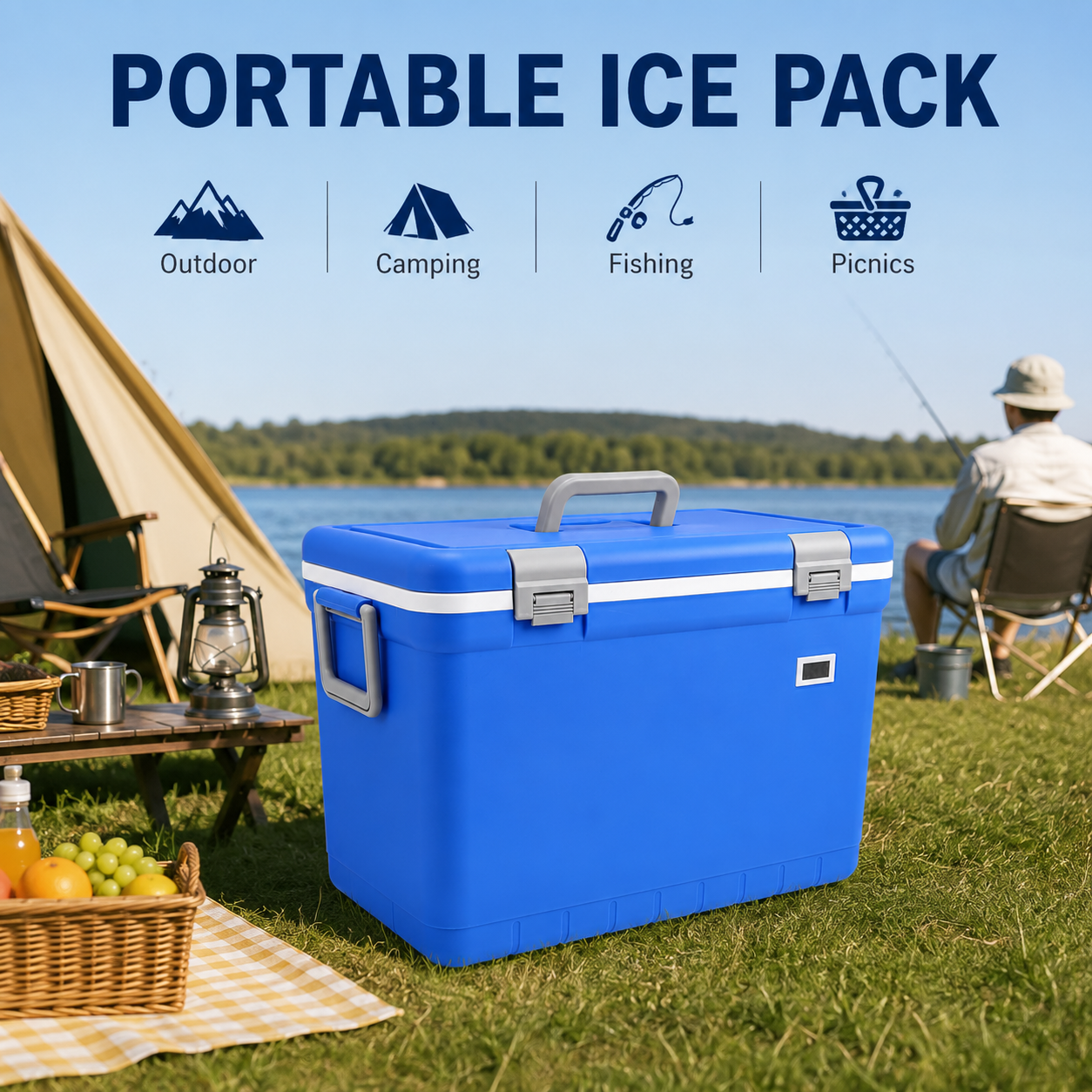 30L Camping Cooler Box With Matching Ice Packs, 24 Hours Superior Insulation Ice Cooler Chest, Stackable Space-saving Structure, Customizable Appearanc