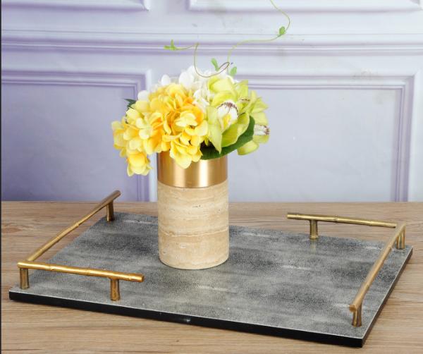Home Decorative Display Marble Tray Rectangle With Metal Frame