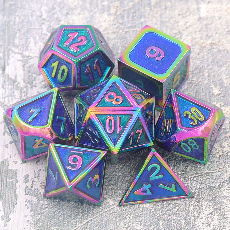 Custom Wholesale DND RPG Metal Polyhedral Dice Set in Zinc Alloy with Customized Color and Size