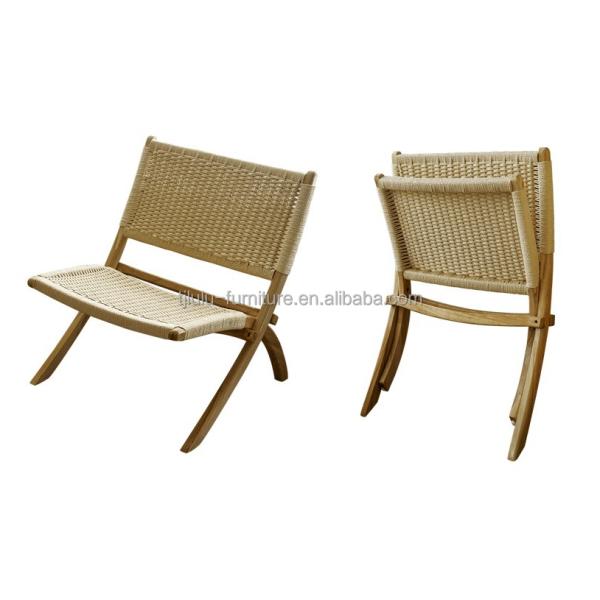 Effortless Elegance Lacquered Finish Nordic Classical Woven Cord Solid Wood Folding Lounge Chair for Living Room