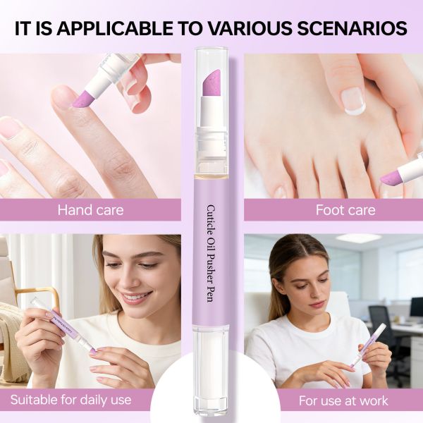 Focstar 2-in-1 Nail Care Pen with Nourishing & Gentle Exfoliation Lavender Scent Cuticle Oil Pusher Pen