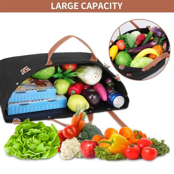 Nylon Canvas Reusable Shopping Bag Totes Leather Belt Buckle Shoulder 44x13x38cm