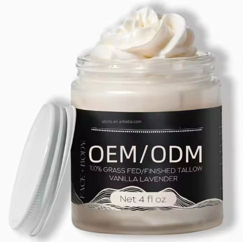 Lotion corporelle profondément hydratante OEM Huile d'amande douce naturelle et suif de bœuf nourri à l'herbe