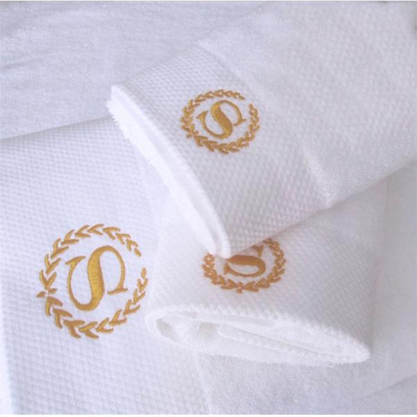 Custom Logo Hotel Towel Set Broad Stripe Coral Velvet 35*75cm 70*140cm Soft Absorbent