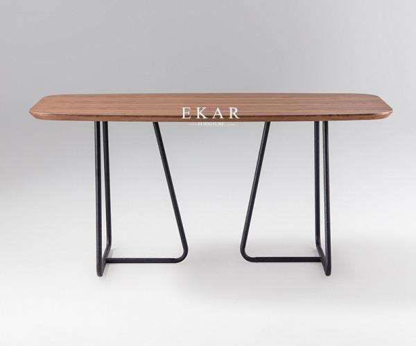Modern Simple Metal Frame Rectangle Wood Dining Table