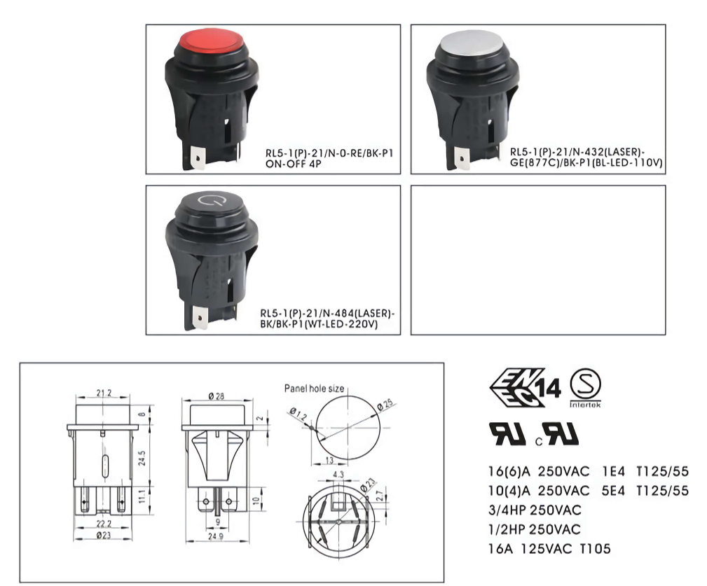Durable Illuminated Push Button Switch 16A 250V AC For Industrial Control Panel