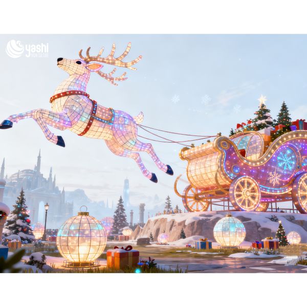 3D Christmas Reindeer Sculpture Lantern for Outdoor Decoration, Shopping Mall Decor