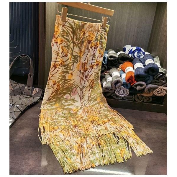 Fashion Summer New Nice Positioning Print Double Fringe Half Skirt Wrinkles Women's Slimming Skirt