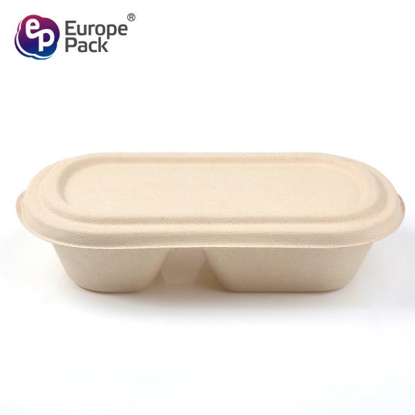 Disposable sugarcane bagasse 850ml, 1000ml 2 compartments food container with lids biodegradable compostable