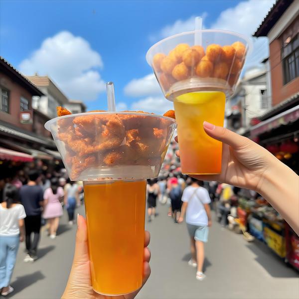 Disposable Hot Pot Cup Food Grade 2 in 1 Snack and Drink Holder Cup PP Cup for Eat and Drinking