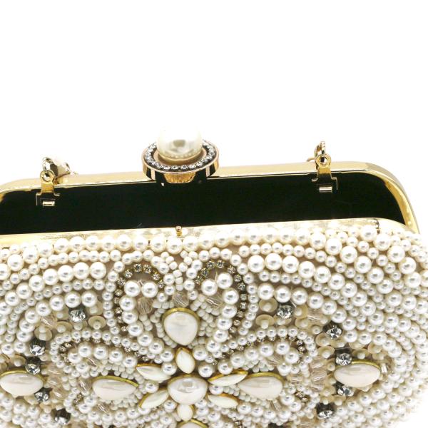 Sewing Pearl Evening Clutch Handbag Purse Beige Fashion For Ladies Dinner