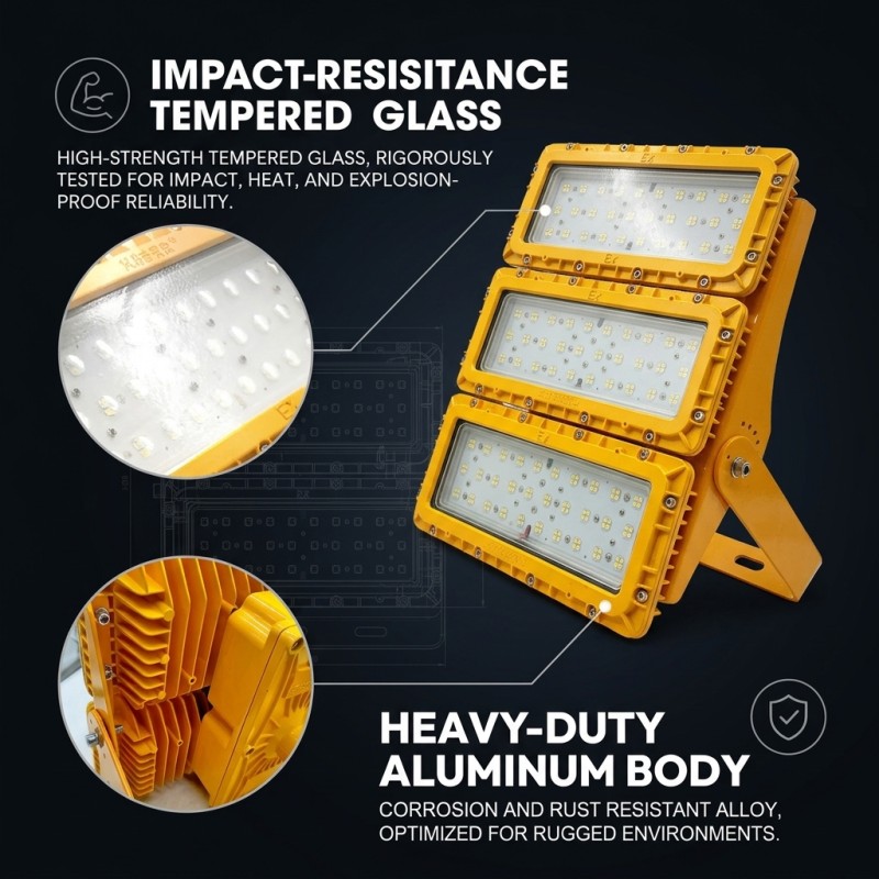 50000H Long-Life 300W LED Explosion Proof Flood Light 30 60 90 Beam LUMILEDS LM-80 ATEX IIb T6 IP65 Hazardous Fixture