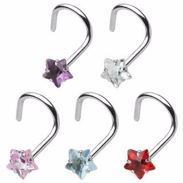 Prong Set Zircon Nose Screw Rings Piercing Nose Studs Body Jewelry 20g Star&Heart&Square