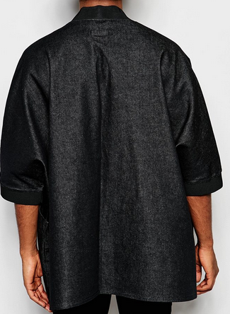 Stylish Oversized Black Denim Jacket , 100% Cotton Men'S Denim Kimono Jacket