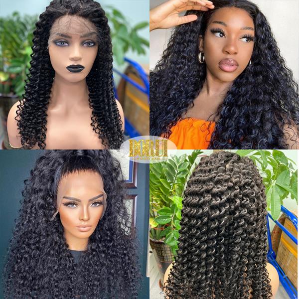 Human Virgin Hair Deep Wave 4x4 Lace Closure Wigs 180% And 250% Density