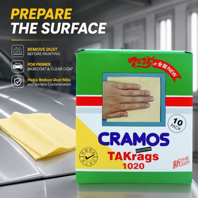 CRAMOS 1020 Nonwoven Sticky Tack Rag 35cm x 35cm Automotive Spray Paint Surface Cleaning Cloth 10pcs