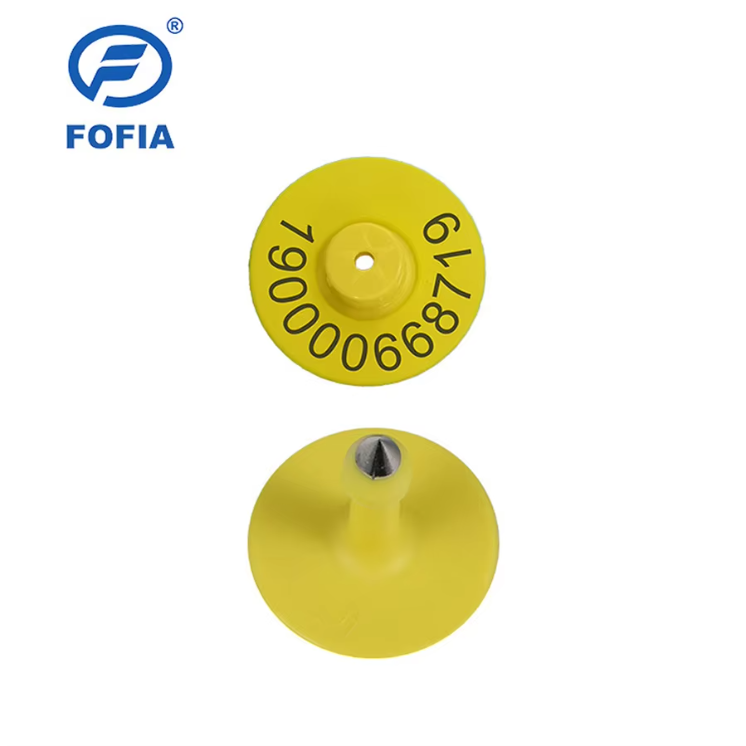 New UHF Waterproof RFID TPU 5.7mm Yellow Animal Ear Tags ET933+T901 Chips 5 Year Warranty Fofia Cattle Use