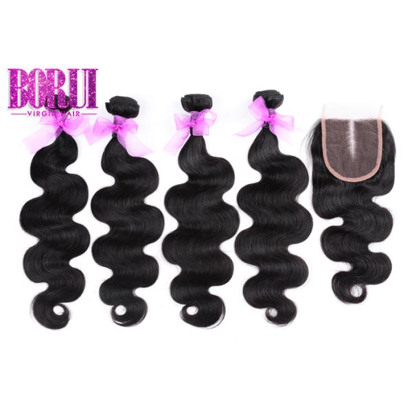 3/4 Bundles Malaysian Body Wave Bundles , Malaysian Water Wave With Closure
