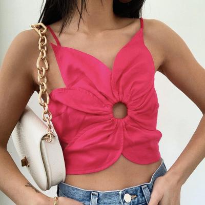 Flower Hollow Women Crop Top , Lace Up Halter Backless Crop Top