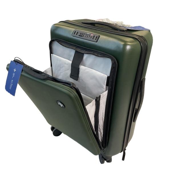 PUとラップトップポケット付きのイージートラベルフロントオープンラゲッジスーツケース、ドローバー付き、ブラック