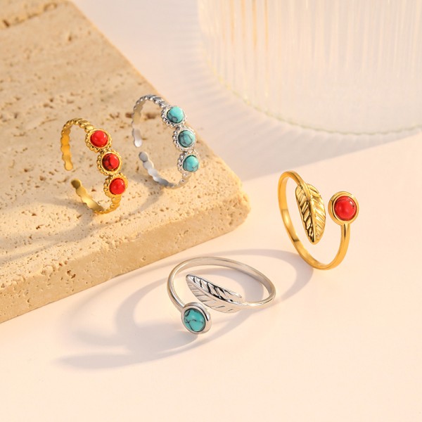 18k Gold Stainless Steel Turquoise Ring Understated Luxury Fashionable Versatile Open Ring Bracelet for Women