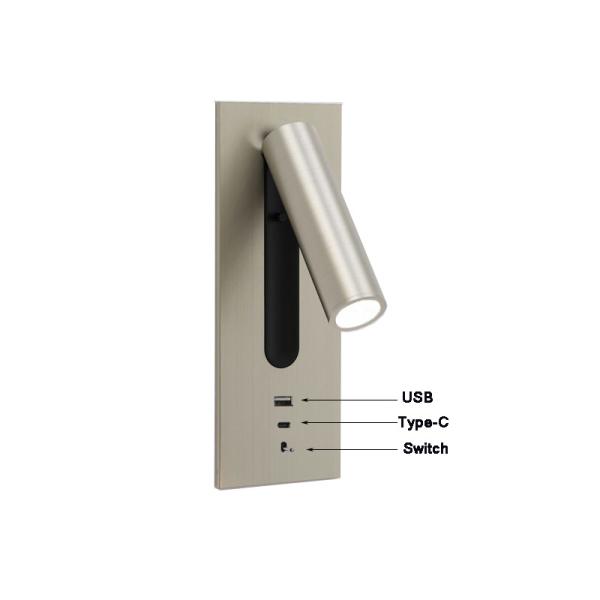 USB type-C 3W bedside reading wall light headboard wall lights hotel villa bed wall lamps rotate lamp