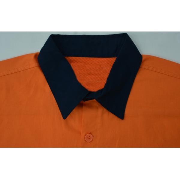 Men's 100%Cotton Twill Two Tone Orange/Navy Work Shirt Long Sleeve Mesh Back Patch Reflective Tape Chest Pockets