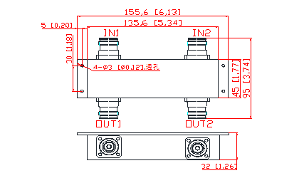 550-2700 МГц 2in 2out 4,3-10F Гибридный соединитель