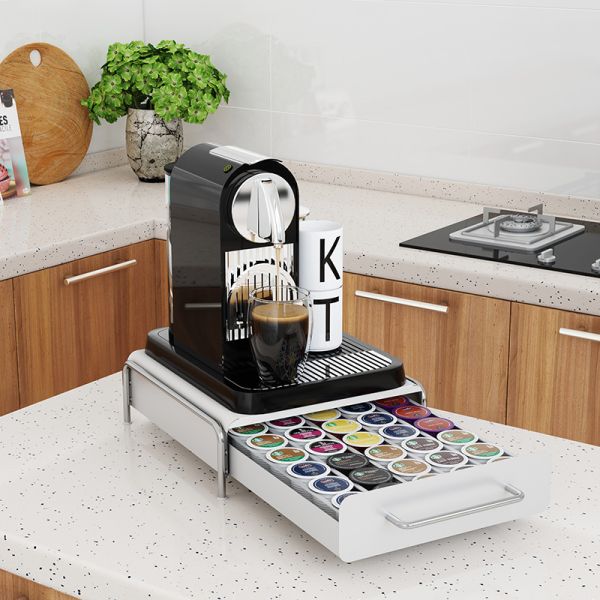 Stackable Retail Coffee Bean Pods Mug Syrup Capsule Holder Display Storage Rack Tray Acrylic With Drawer Sugar Box Combination