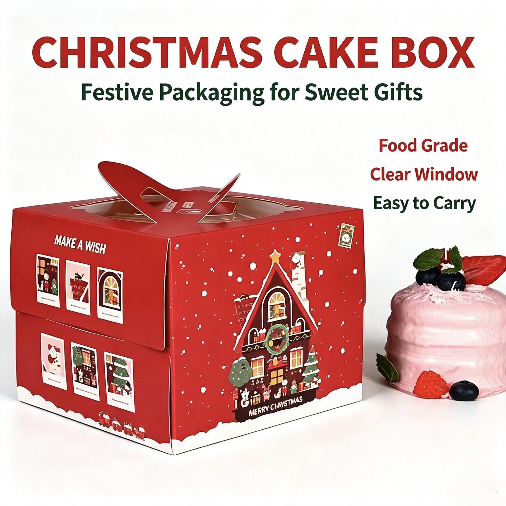 Customized Design Cake Box with Clear Lid for Easy Identification and Flat Packing for Convenient Storage