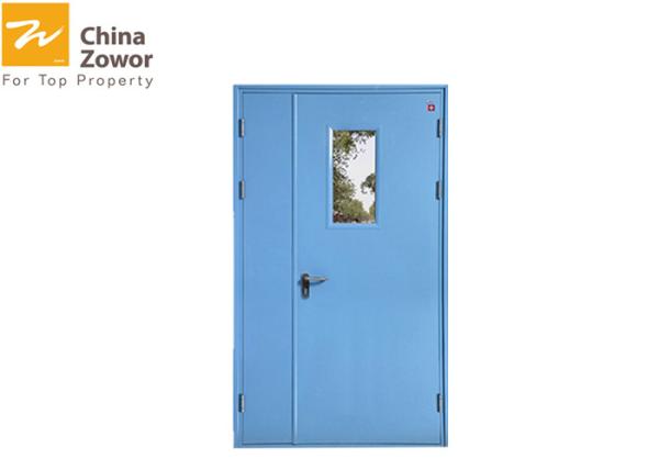Unequal Leaf Steel Fire Rated Exterior Doors With Vision Panel/Powder Coating Finish