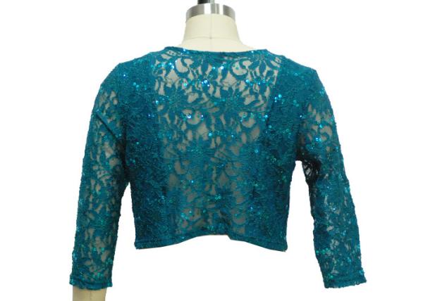 100% Polyester Lace Fabric Casual Ladies Wear Half Length Cardigan With Paillette