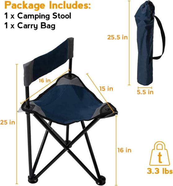 Portable Triangle Camping Fishing Chair, Tripod Stool With Backrest Fishing Camping Chair With Carry Strap