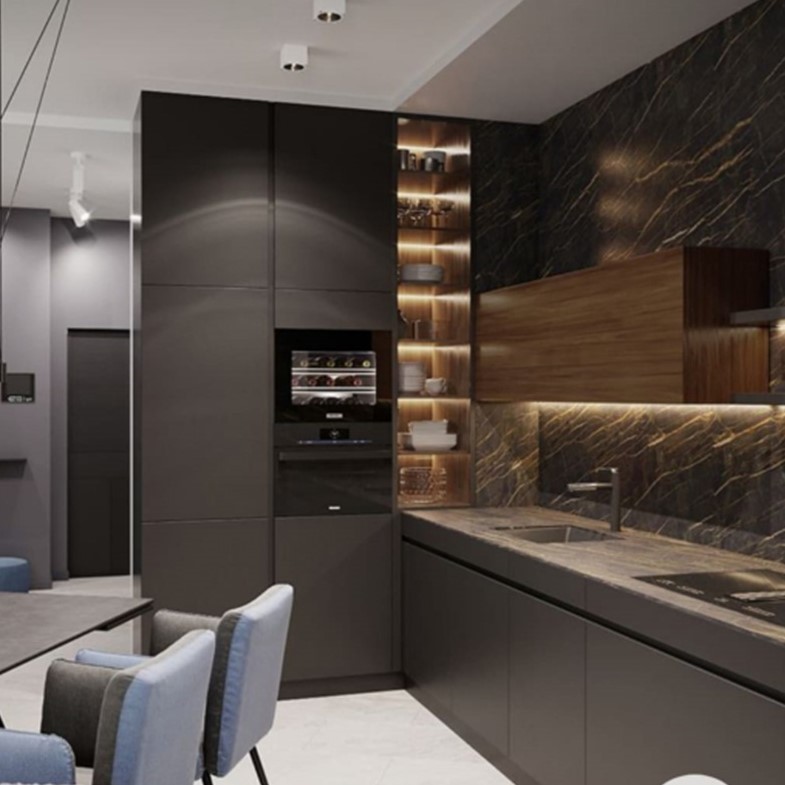 Modern Design High Gloss Lacquer Kitchen Cabinet with E1 Particleboard Carcase Material