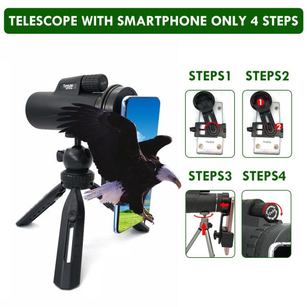 телескоп 12X42 HD Monocular с BAK4 объективом призмы FMC для камеры мобильного телефона