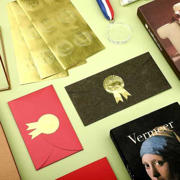Vintage Gold Envelope Seals Stickers Adhesive Seal Embossed Foil