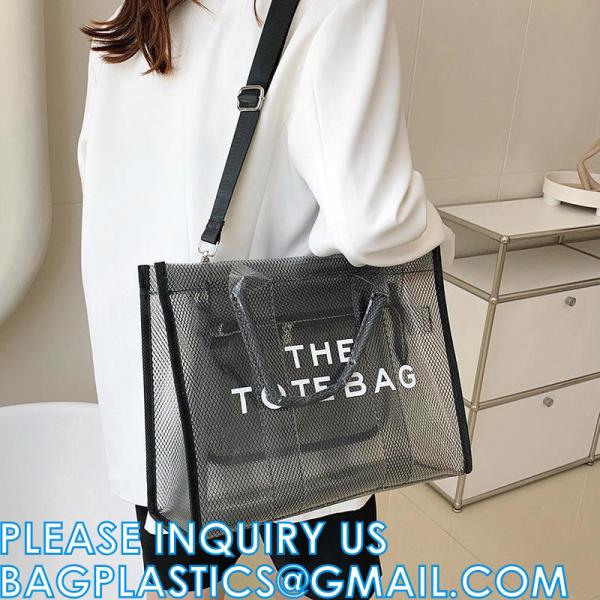 Wholesale Summer Clear Mesh PVC Beach Bags Transparent Design Tote Bags Women Luxury Handbags For Outdoor