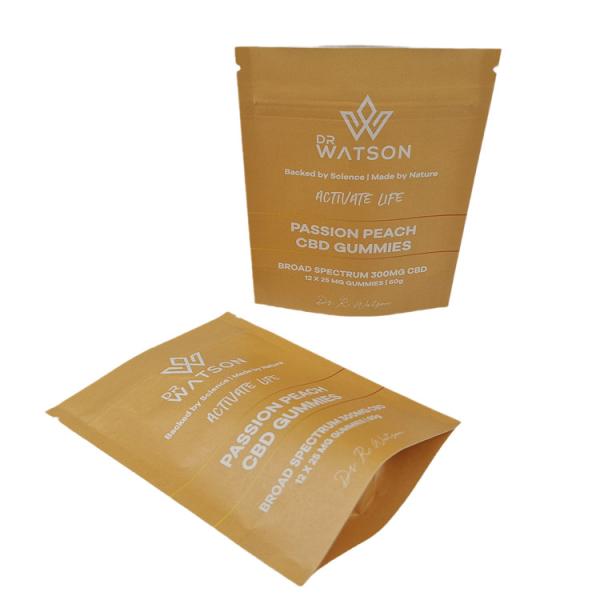 Venda Quente Design Personalizado Impresso Biodegradável Stand Up Kraft Paper Bag Eco Friendly Gummie Candy Embalagem