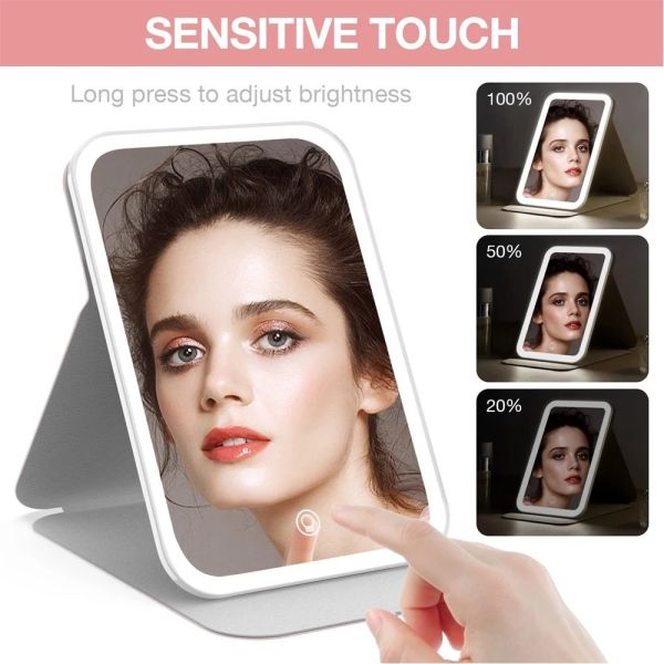 Rechargeable Vanity Mirror Desk Folding Cosmetic Travel Makeup Mirror With LED Light (WH-MR-106)