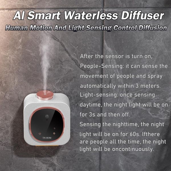 Wall Mounted Battery Powered Smart Pure Waterless Aroma Scent Essential Oil Diffuser Nano Mist Scent Machine With Night Light