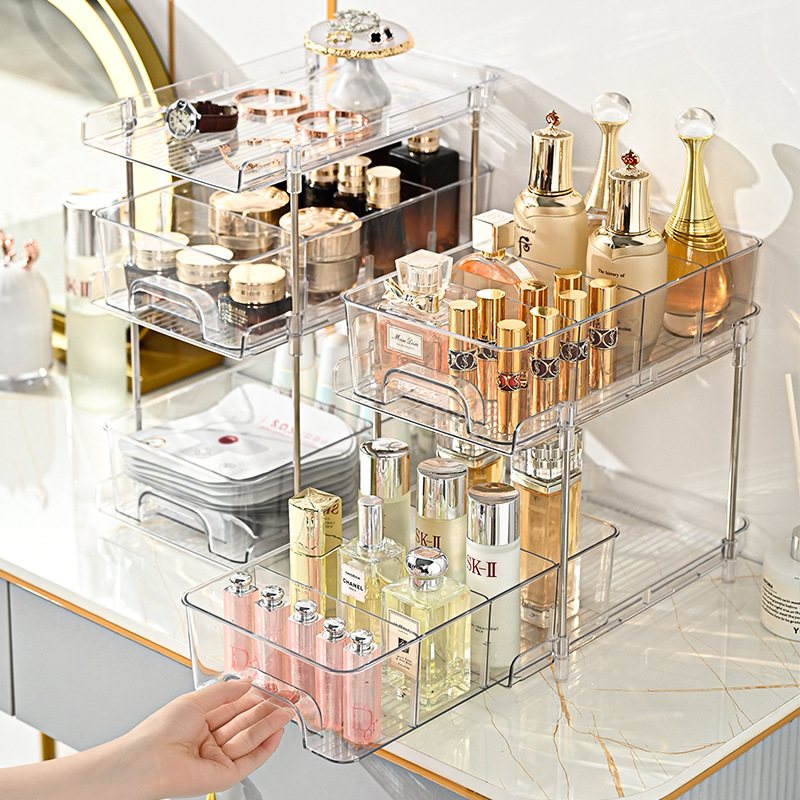 Professional Clear Plastic Cosmetic Organizer Multi-Tier Snack Shelf Skincare Storage Box for Bedroom Living Room Kitchen